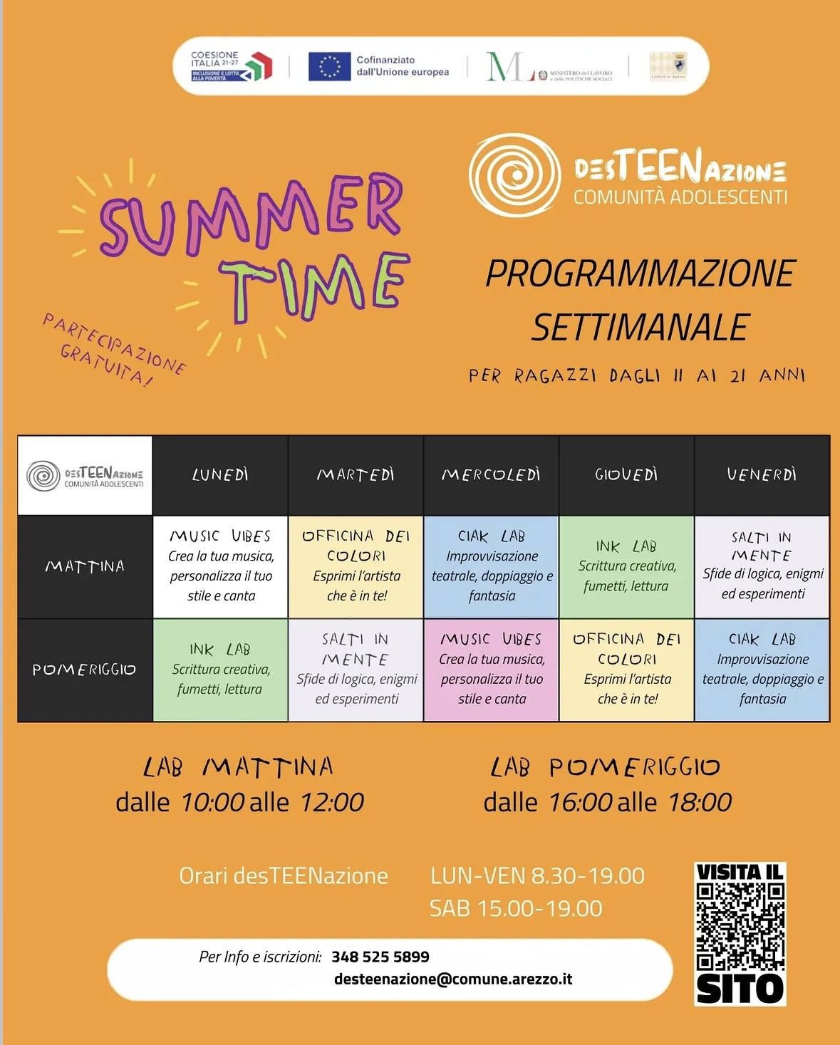 orari settimanali delle attività