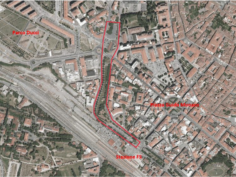 planimetria della città con indicata l'area di intervento